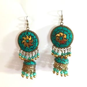Bohemian mosaic tassel drop earrings